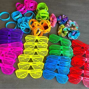 80s party favors (glasses, scrunchies and bracelets)